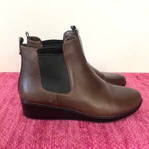 Cole Haan Grand OS Signature Waterproof Leather Wedge Ankle Boots Brown Size 7.5